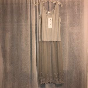 NEW grey long lace layering tank dress tunic XL+